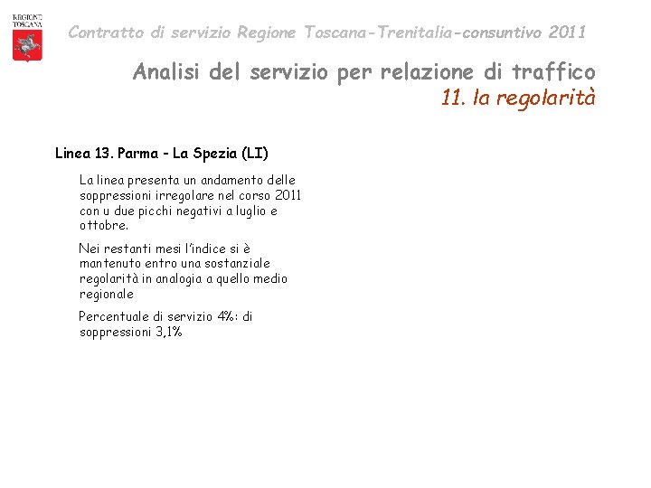 Contratto di servizio Regione Toscana-Trenitalia-consuntivo 2011 Analisi del servizio per relazione di traffico 11.