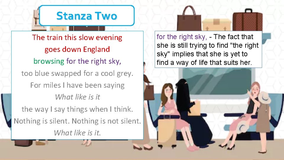 Stanza Two The train this slow evening goes down England browsing for the right