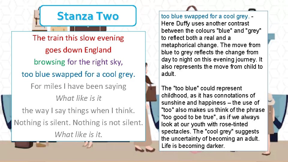 Stanza Two The train this slow evening goes down England browsing for the right