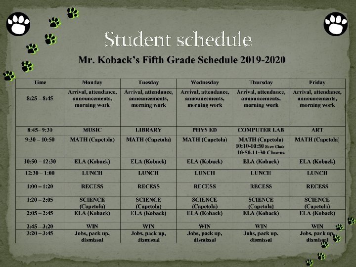 Student schedule 