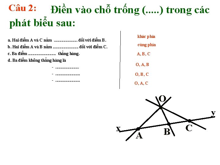 Câu 2: Điền vào chỗ trống (. . . ) trong các phát biểu