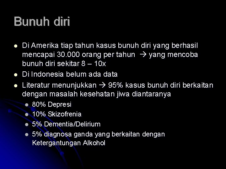 Bunuh diri l l l Di Amerika tiap tahun kasus bunuh diri yang berhasil