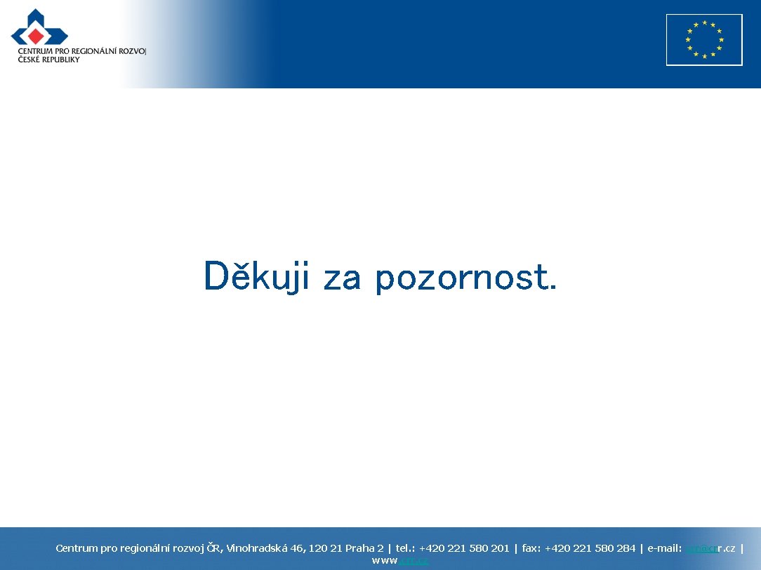 Děkuji za pozornost. Centrum pro regionální rozvoj ČR, Vinohradská 46, 120 21 Praha 2