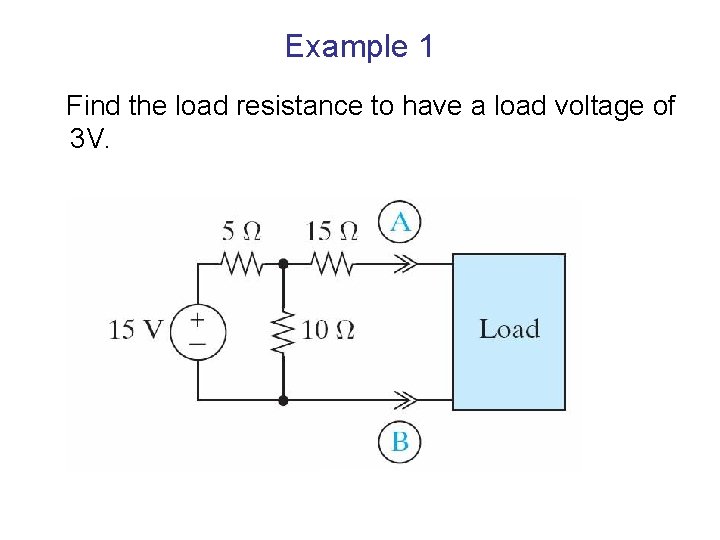 Example 1 Find the load resistance to have a load voltage of 3 V.