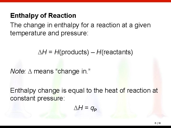 Enthalpy of Reaction The change in enthalpy for a reaction at a given temperature