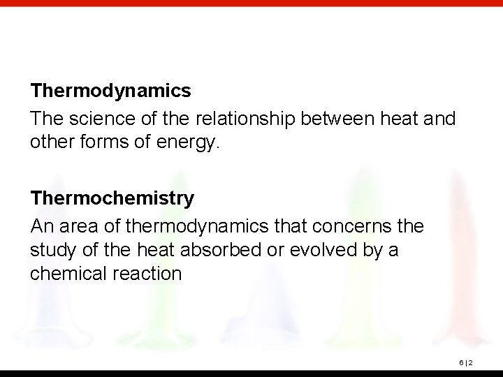 Thermodynamics The science of the relationship between heat and other forms of energy. Thermochemistry