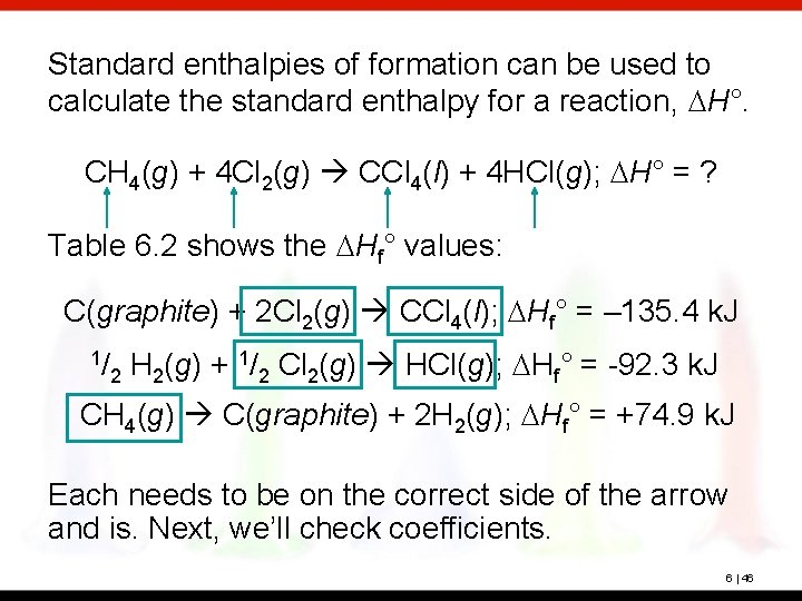 Standard enthalpies of formation can be used to calculate the standard enthalpy for a