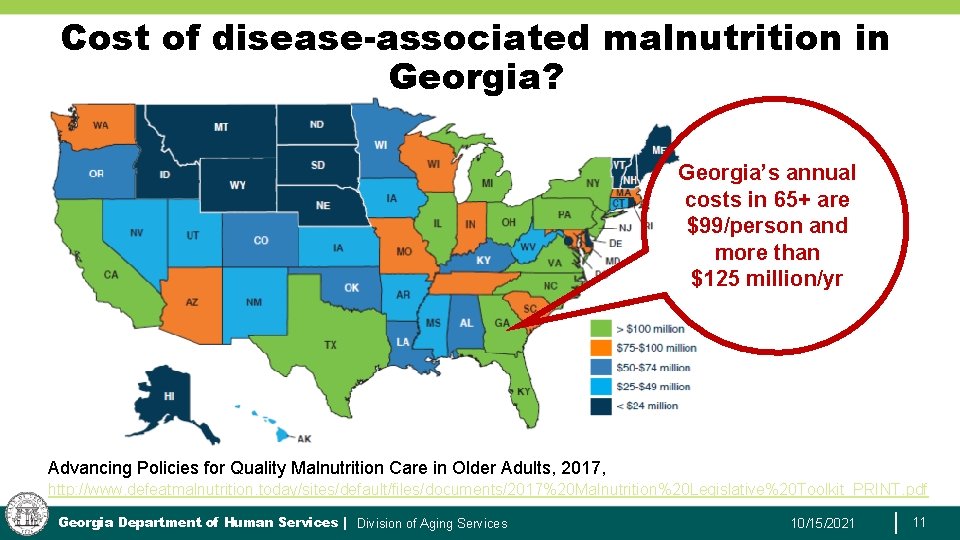 Cost of disease-associated malnutrition in Georgia? Georgia’s annual costs in 65+ are $99/person and