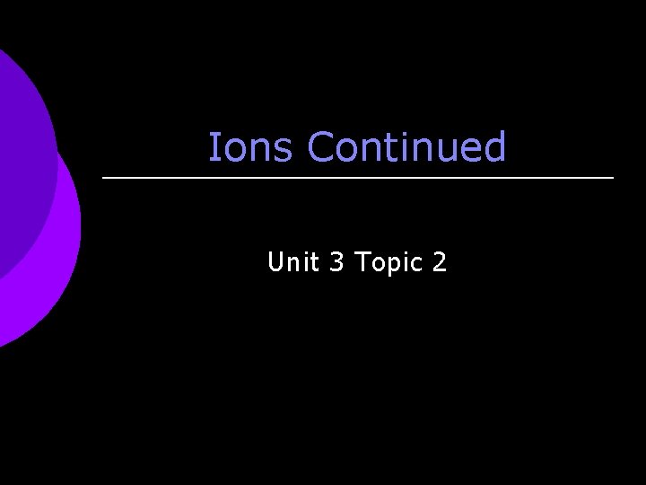 Ions Continued Unit 3 Topic 2 