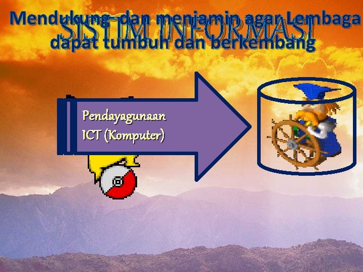 Mendukung dan menjamin agar Lembaga dapat tumbuh dan berkembang SISTIM INFORMASI Pendayagunaan ICT (Komputer)