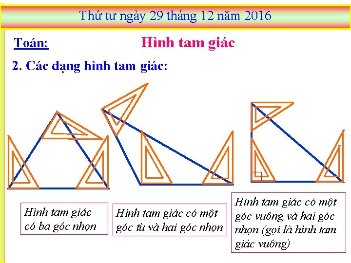 Thứ tư ngày 29 tháng 12 năm 2016 Toán: Hình tam giác 2. Các