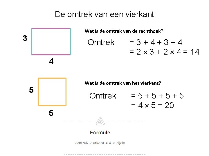 De omtrek van een vierkant Wat is de omtrek van de rechthoek? 3 Omtrek