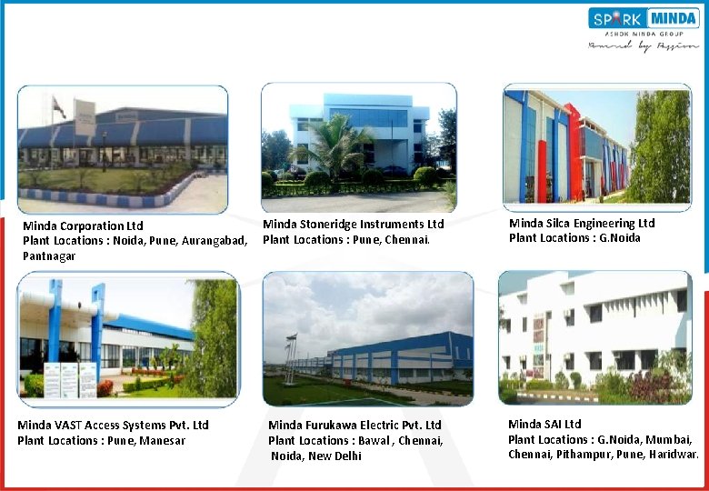 Minda Corporation Ltd Plant Locations : Noida, Pune, Aurangabad, Pantnagar Minda VAST Access Systems