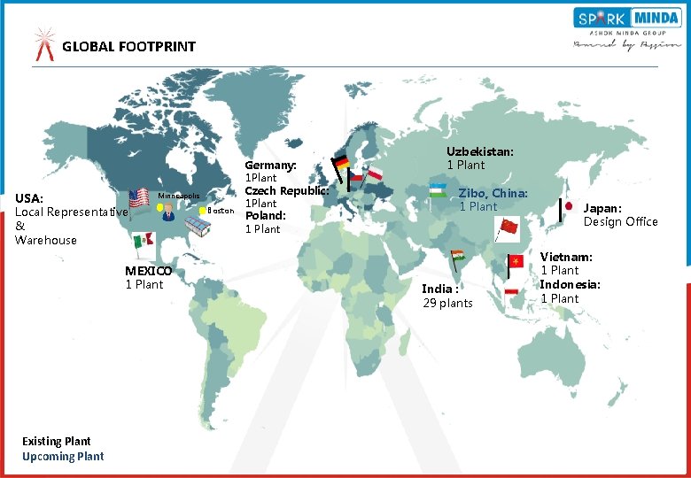 GLOBAL FOOTPRINT USA: Local Representative & Warehouse Minneapolis Boston Uzbekistan: 1 Plant Germany: 1