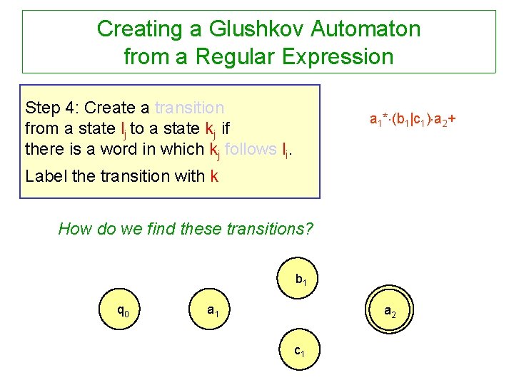 Creating a Glushkov Automaton from a Regular Expression Step 4: Create a transition from