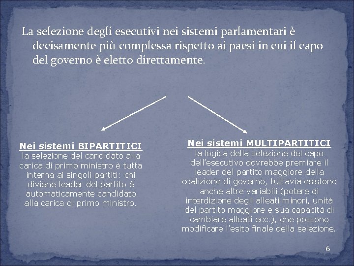 La selezione degli esecutivi nei sistemi parlamentari è decisamente più complessa rispetto ai paesi