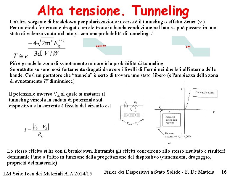 Alta tensione. Tunneling Un'altra sorgente di breakdown per polarizzazione inversa è il tunneling o