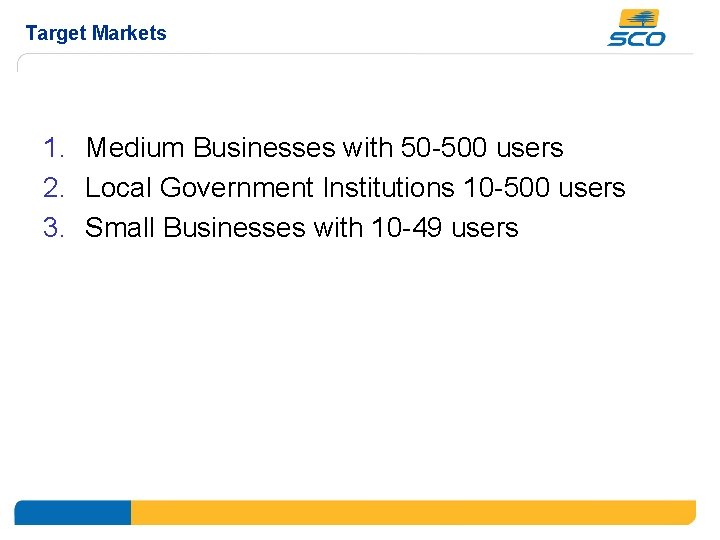 Target Markets 1. Medium Businesses with 50 -500 users 2. Local Government Institutions 10
