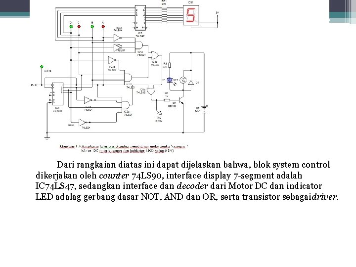 Dari rangkaian diatas ini dapat dijelaskan bahwa, blok system control dikerjakan oleh counter 74