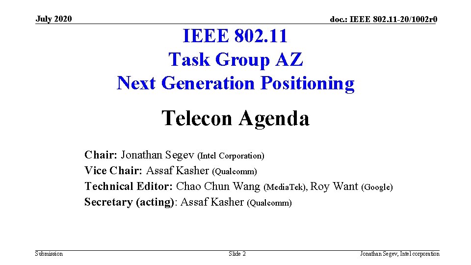 July 2020 doc. : IEEE 802. 11 -20/1002 r 0 IEEE 802. 11 Task