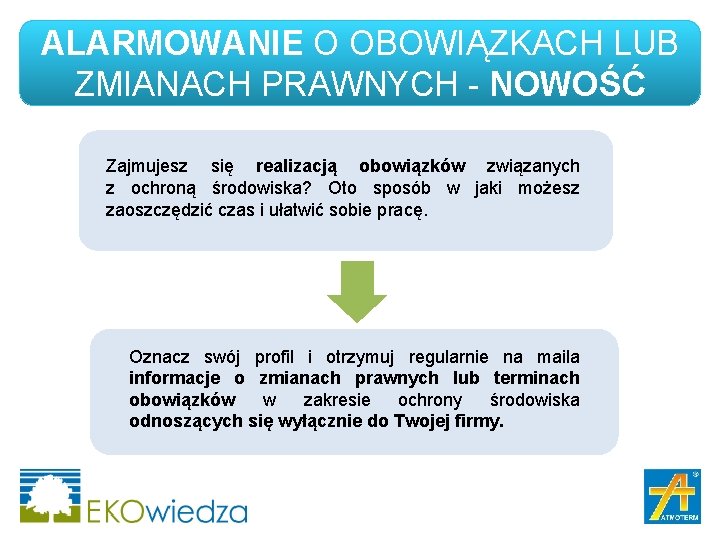 ALARMOWANIE O OBOWIĄZKACH LUB ZMIANACH PRAWNYCH - NOWOŚĆ Zajmujesz się realizacją obowiązków związanych z