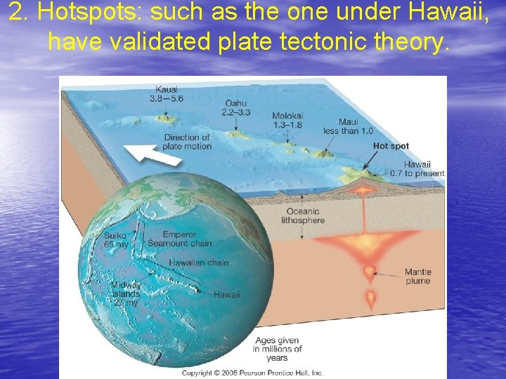 2. Hotspots: such as the one under Hawaii, have validated plate tectonic theory. 