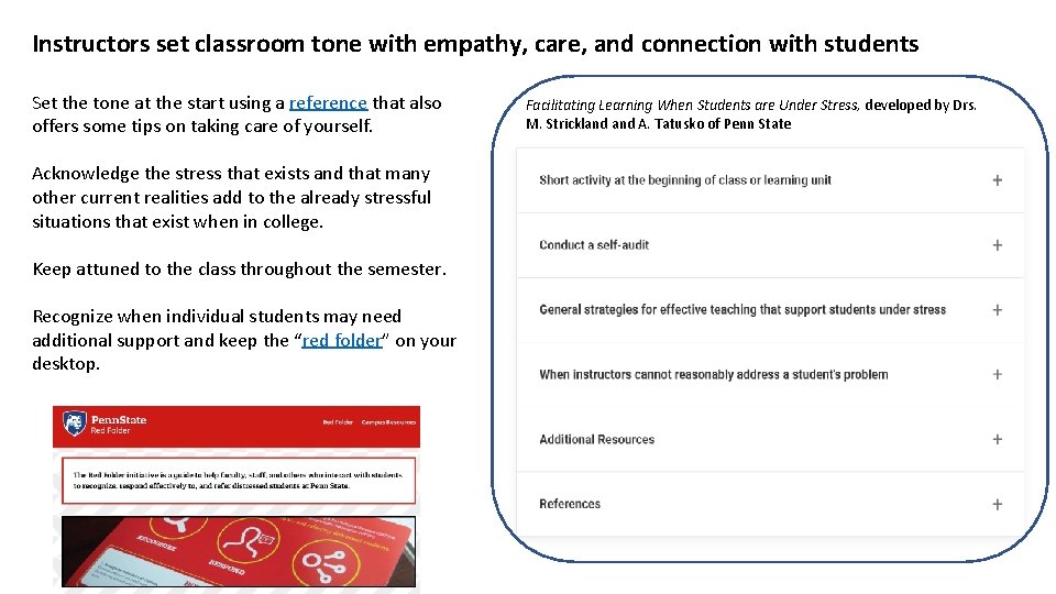 Instructors set classroom tone with empathy, care, and connection with students Set the tone