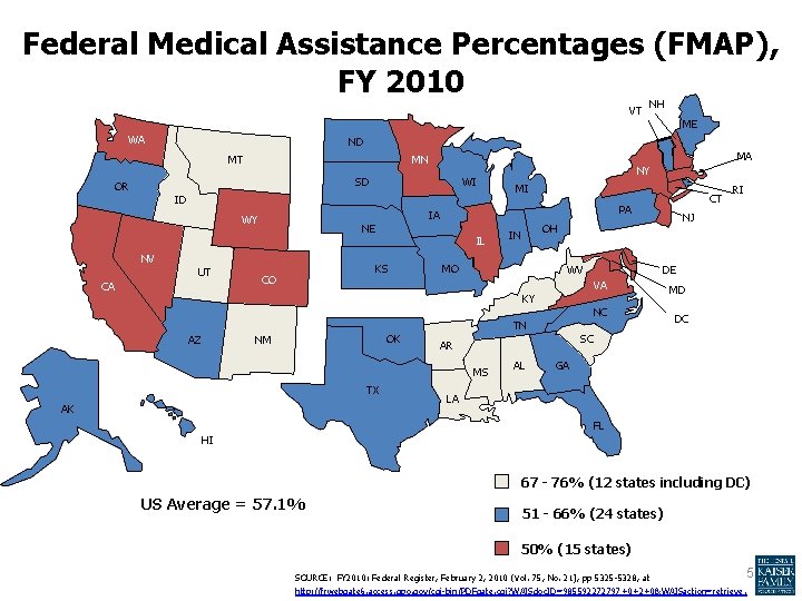 Federal Medical Assistance Percentages (FMAP), FY 2010 VT WA ME ND MT MA MN