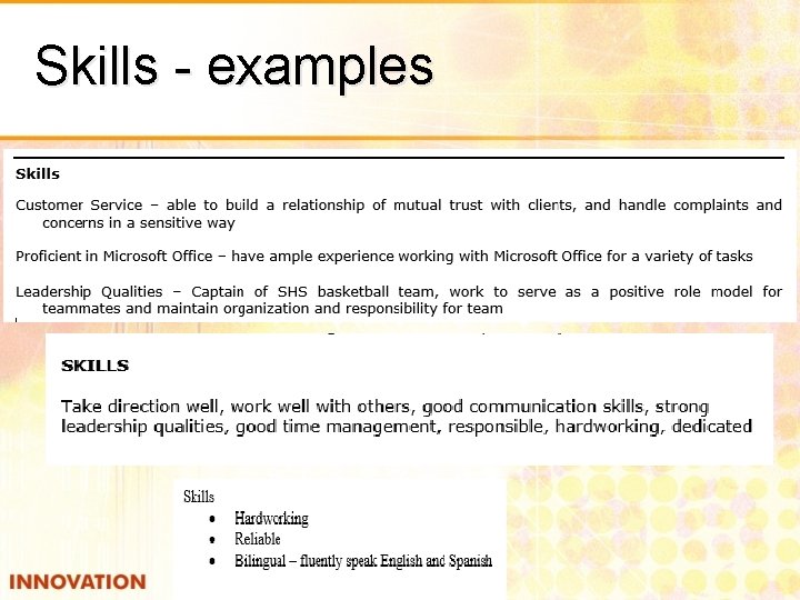 Skills - examples 