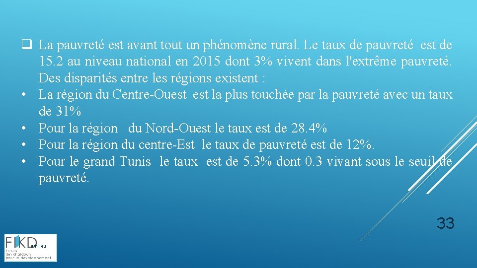 q La pauvreté est avant tout un phénomène rural. Le taux de pauvreté est