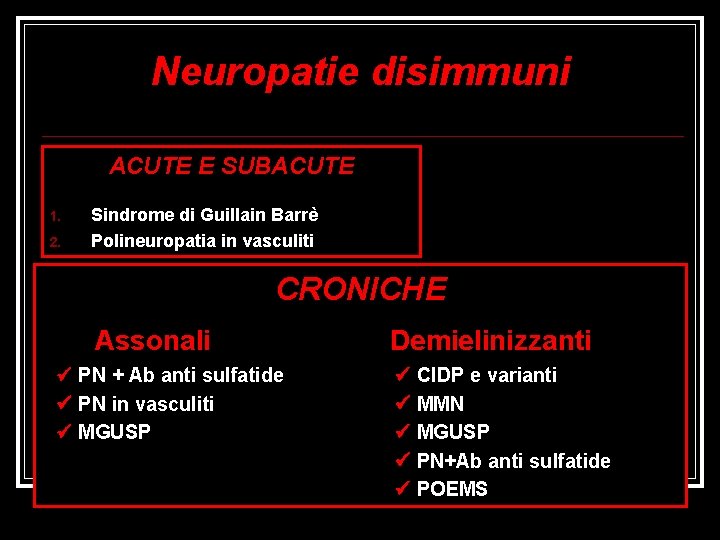 Neuropatie disimmuni ACUTE E SUBACUTE 1. 2. Sindrome di Guillain Barrè Polineuropatia in vasculiti