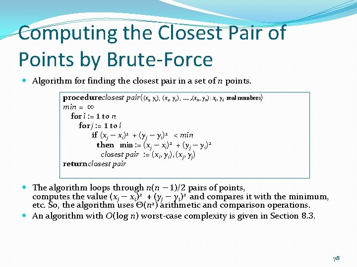 Computing the Closest Pair of Points by Brute-Force Algorithm for finding the closest pair