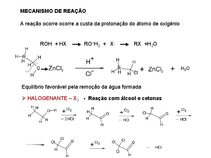 MECANISMO DE REAÇÃO A reação ocorre a custa da protonação do átomo de oxigênio