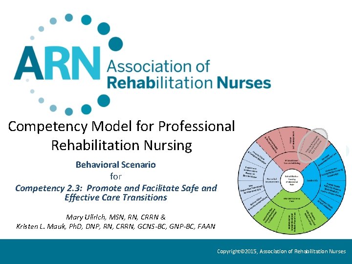 Competency Model for Professional Rehabilitation Nursing Behavioral Scenario for Competency 2. 3: Promote and