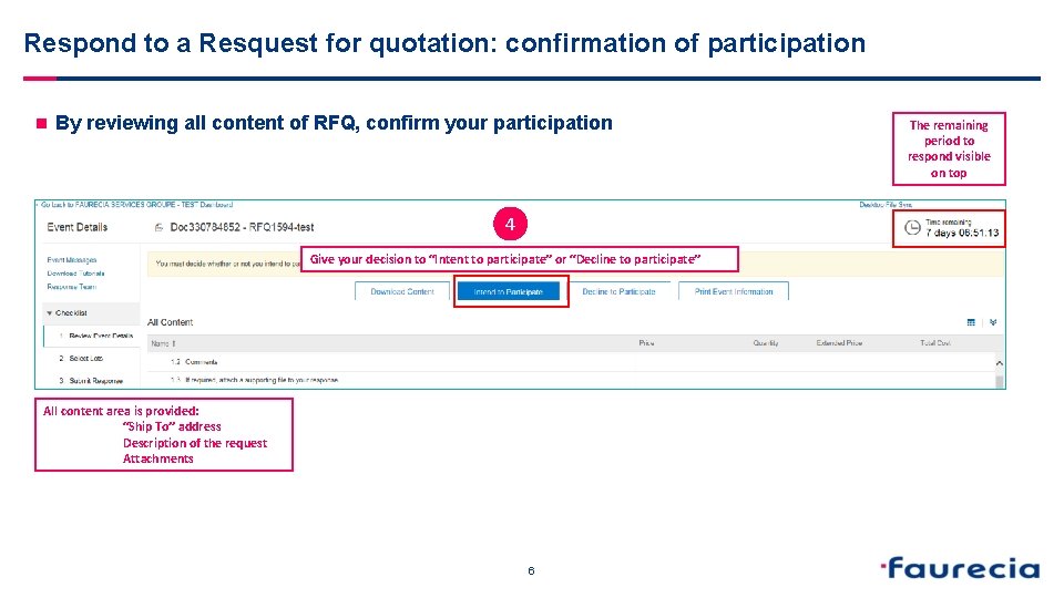 Respond to a Resquest for quotation: confirmation of participation n By reviewing all content