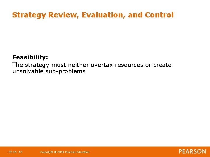 Strategy Review, Evaluation, and Control Feasibility: The strategy must neither overtax resources or create