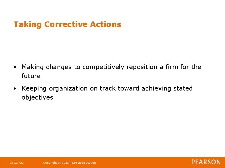 Taking Corrective Actions • Making changes to competitively reposition a firm for the future