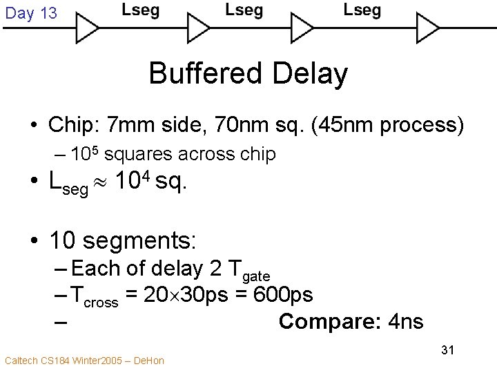 Day 13 Buffered Delay • Chip: 7 mm side, 70 nm sq. (45 nm