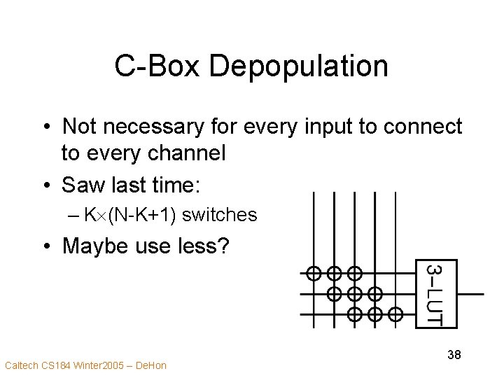 C-Box Depopulation • Not necessary for every input to connect to every channel •