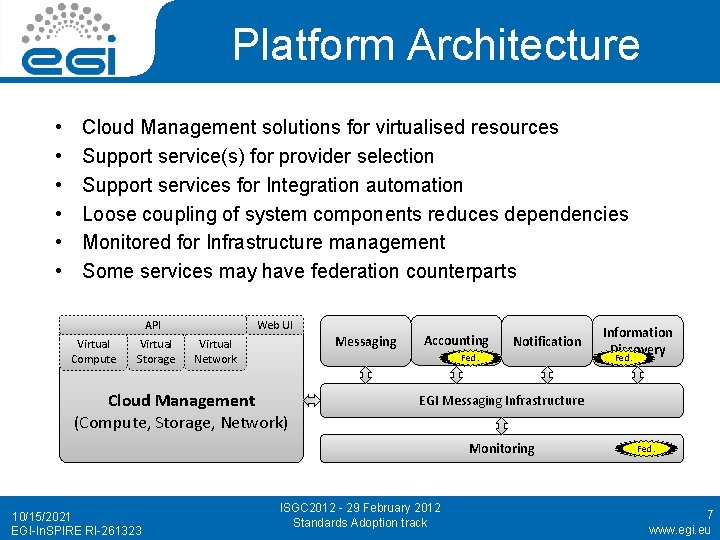 Platform Architecture • • • Cloud Management solutions for virtualised resources Support service(s) for