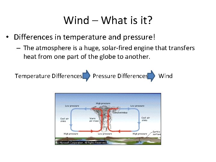 Wind – What is it? • Differences in temperature and pressure! – The atmosphere