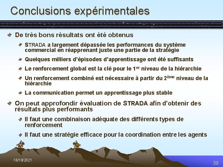 Conclusions expérimentales De très bons résultats ont été obtenus STRADA a largement dépassée les