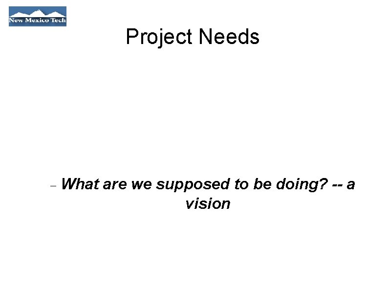 Project Needs What are we supposed to be doing? -- a vision 