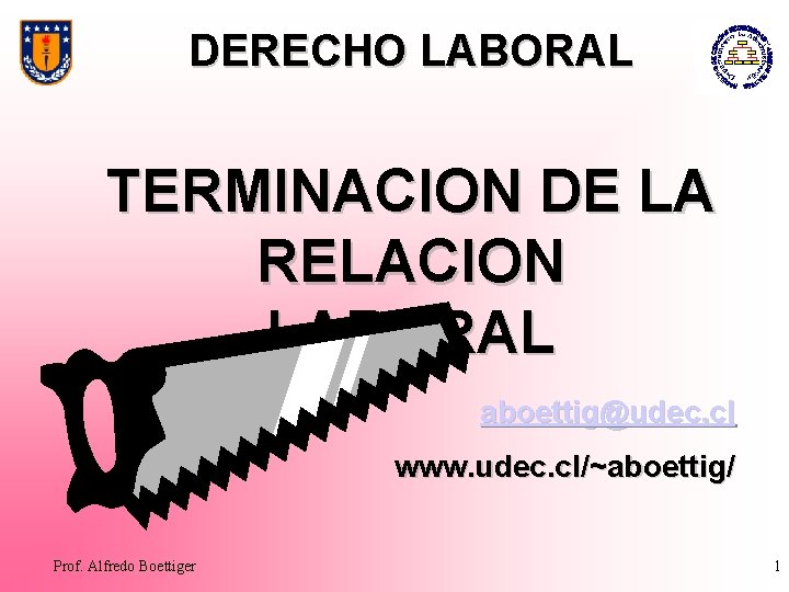 DERECHO LABORAL TERMINACION DE LA RELACION LABORAL aboettig@udec. cl www. udec. cl/~aboettig/ Prof. Alfredo