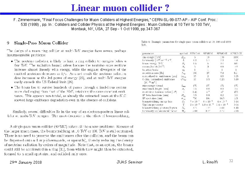 Linear muon collider ? F. Zimmermann, “Final Focus Challenges for Muon Colliders at Highest