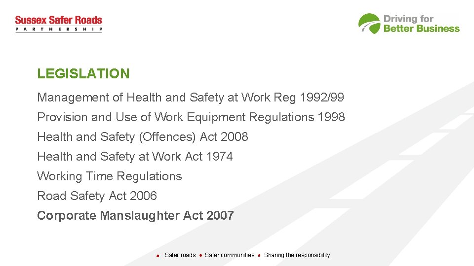 LEGISLATION Management of Health and Safety at Work Reg 1992/99 Provision and Use of