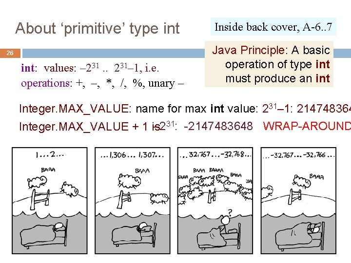 About ‘primitive’ type int 26 int: values: – 231. . 231– 1, i. e.