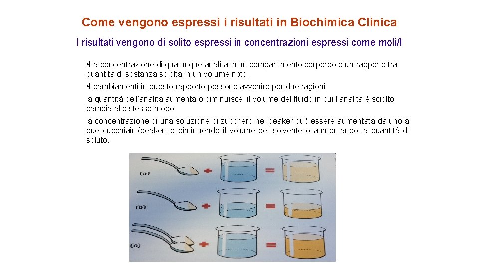 Come vengono espressi i risultati in Biochimica Clinica I risultati vengono di solito espressi