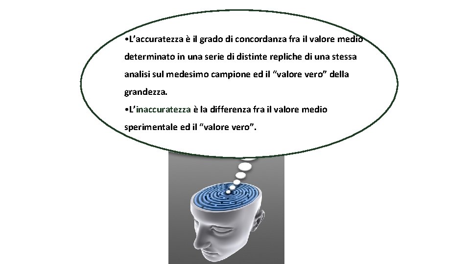  • L’accuratezza è il grado di concordanza fra il valore medio determinato in