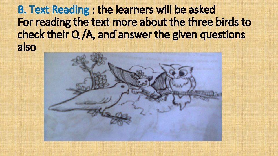 B. Text Reading : the learners will be asked For reading the text more
